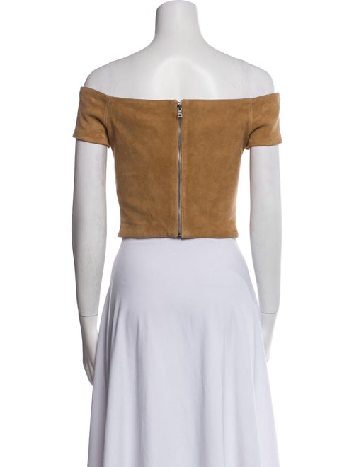 Alice + Olivia Leather Off-The-Shoulder Crop Top