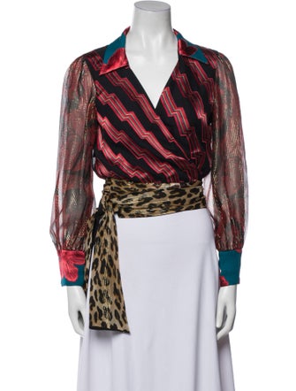 Alice + Olivia Printed Long Sleeve Crop Top