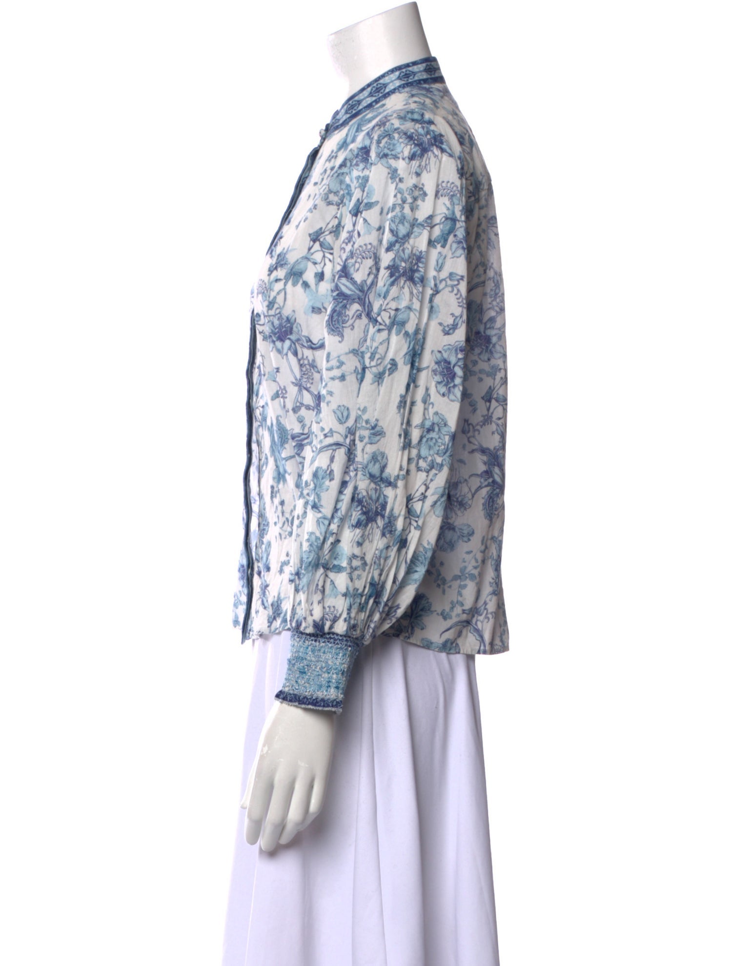 Alice + Olivia Floral Print Mock Neck Button-Up Top