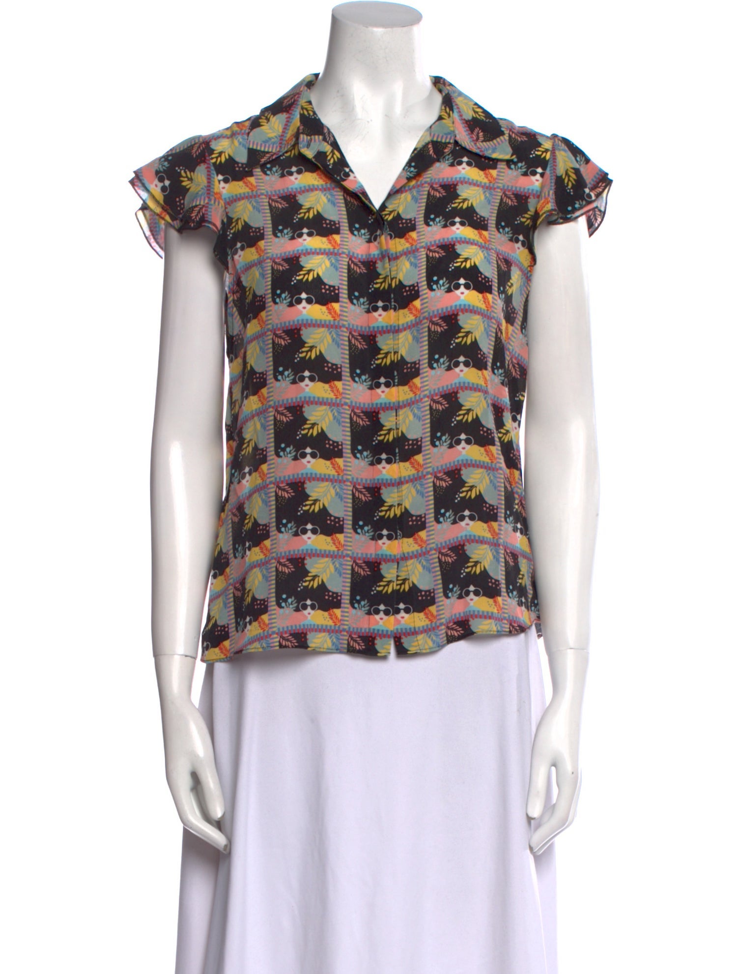 Alice + Olivia Silk Printed Button-Up Top