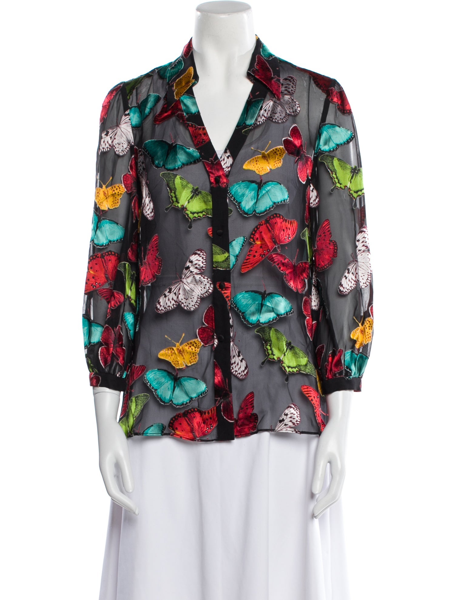 Alice + Olivia Floral Print Three-Quarter Sleeve Blouse