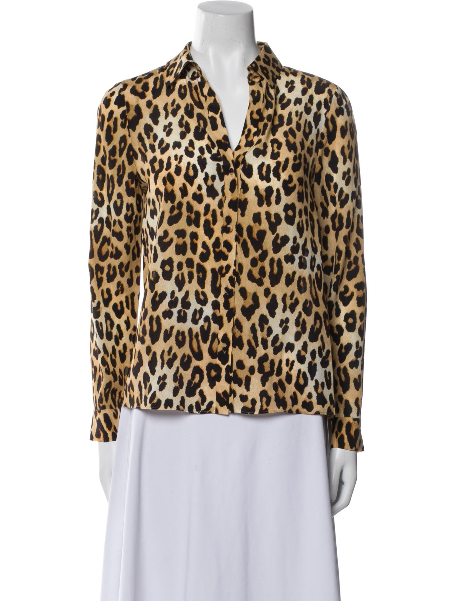 Alice + Olivia Silk Animal Print Button-Up Top