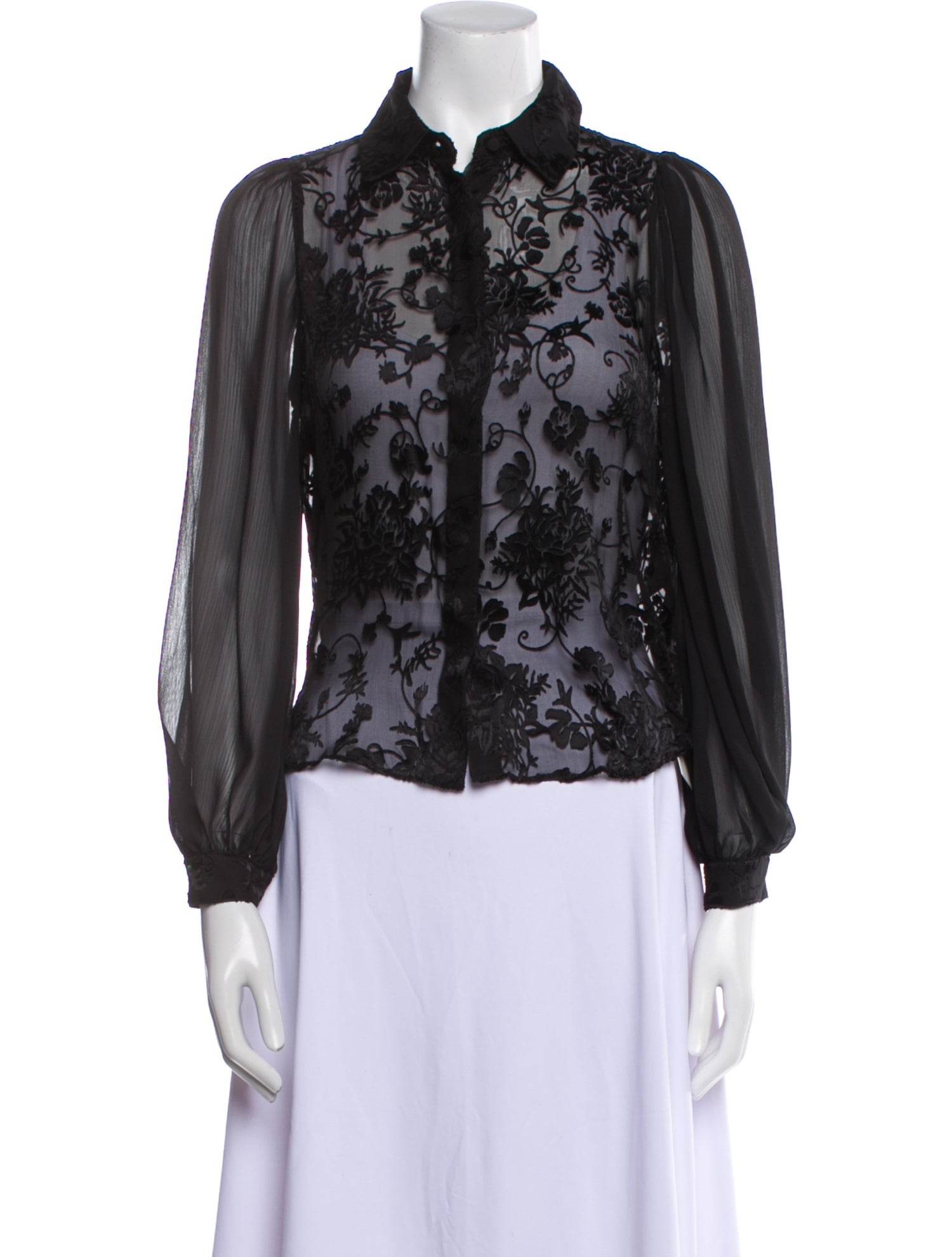 Alice + Olivia Lace Pattern Long Sleeve Button-Up Top