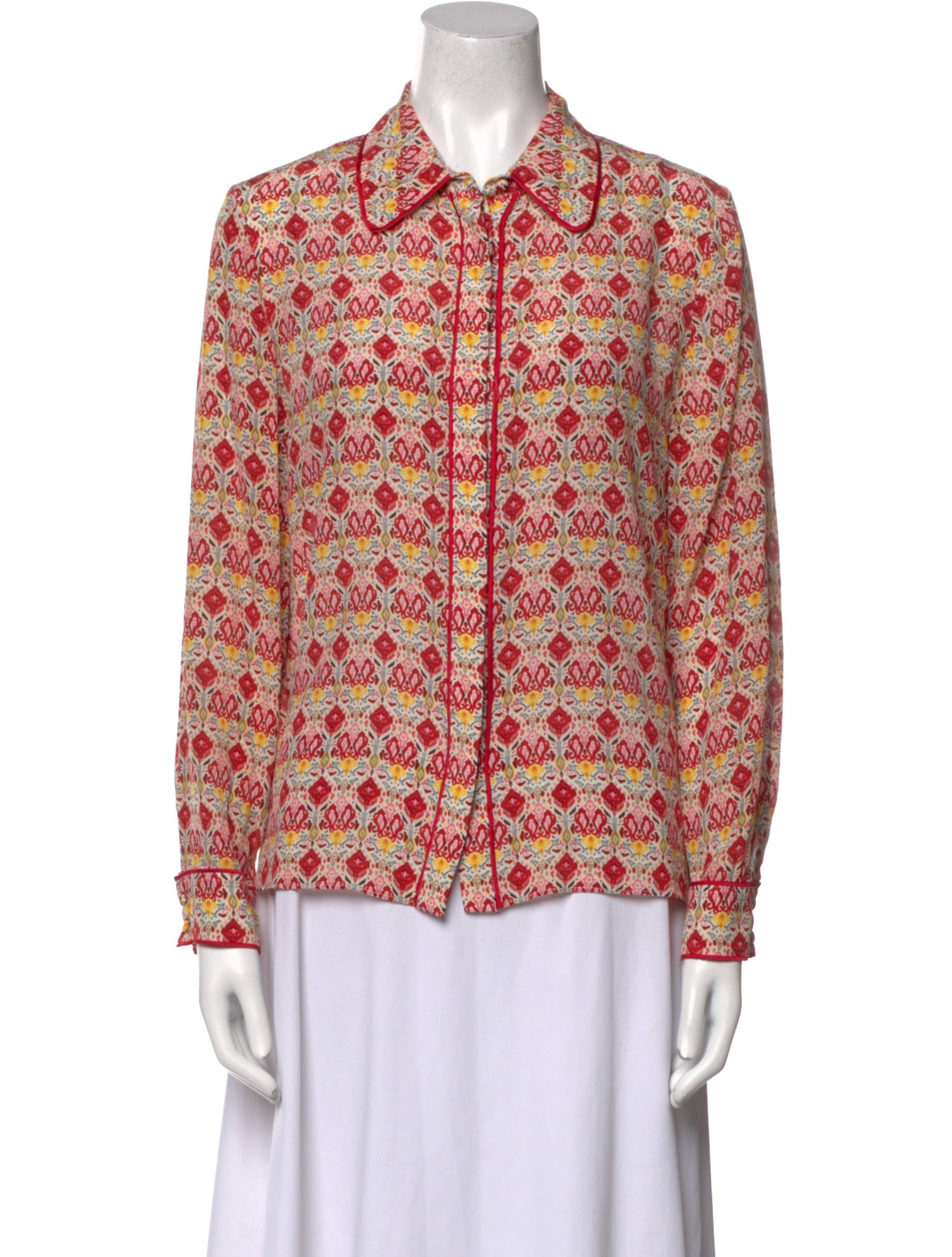 Alice + Olivia Silk Printed Button-Up Top