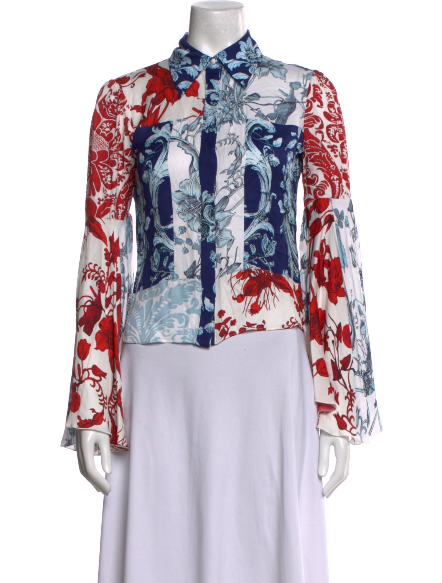 Alice + Olivia Floral Print Long Sleeve Button-Up Top