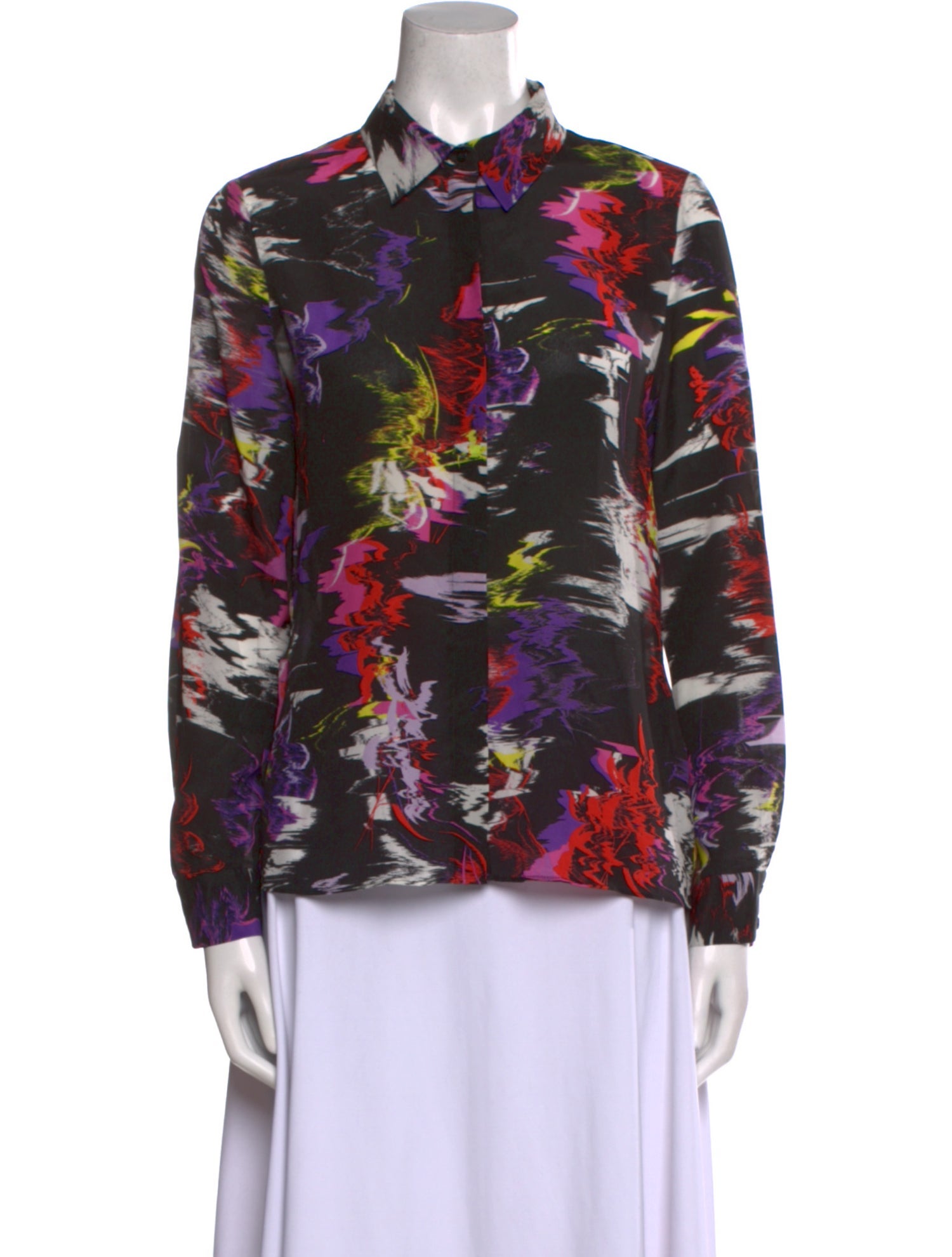 Alice + Olivia Silk Floral Print Button-Up Top