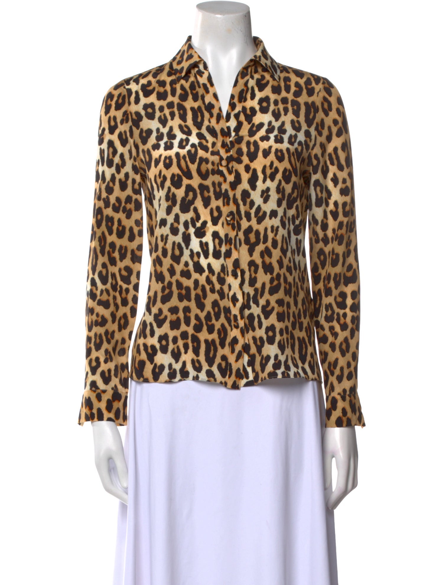 Alice + Olivia Silk Animal Print Button-Up Top