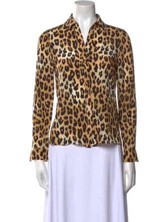 Alice + Olivia Silk Animal Print Button-Up Top