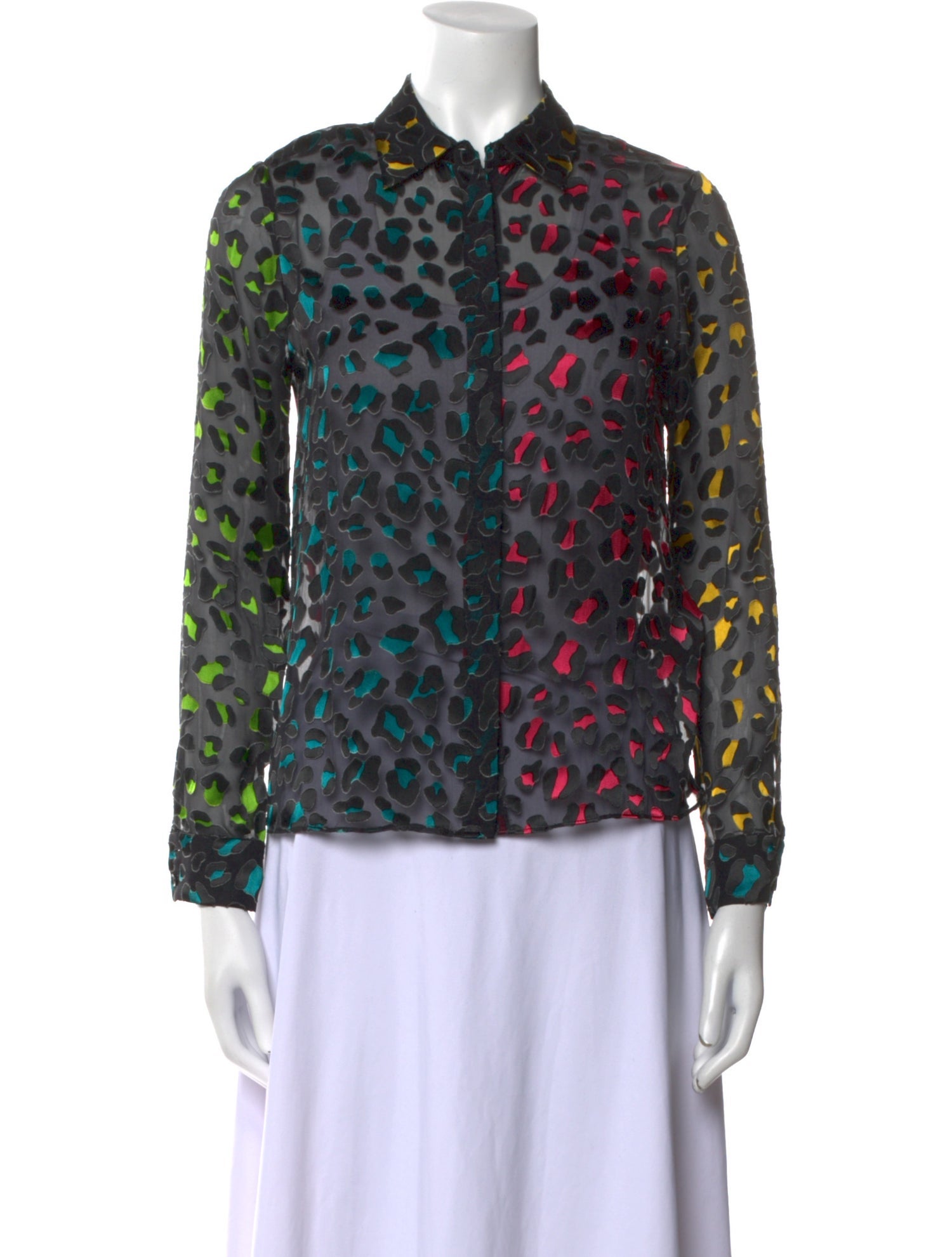 Alice + Olivia Animal Print Long Sleeve Button-Up Top