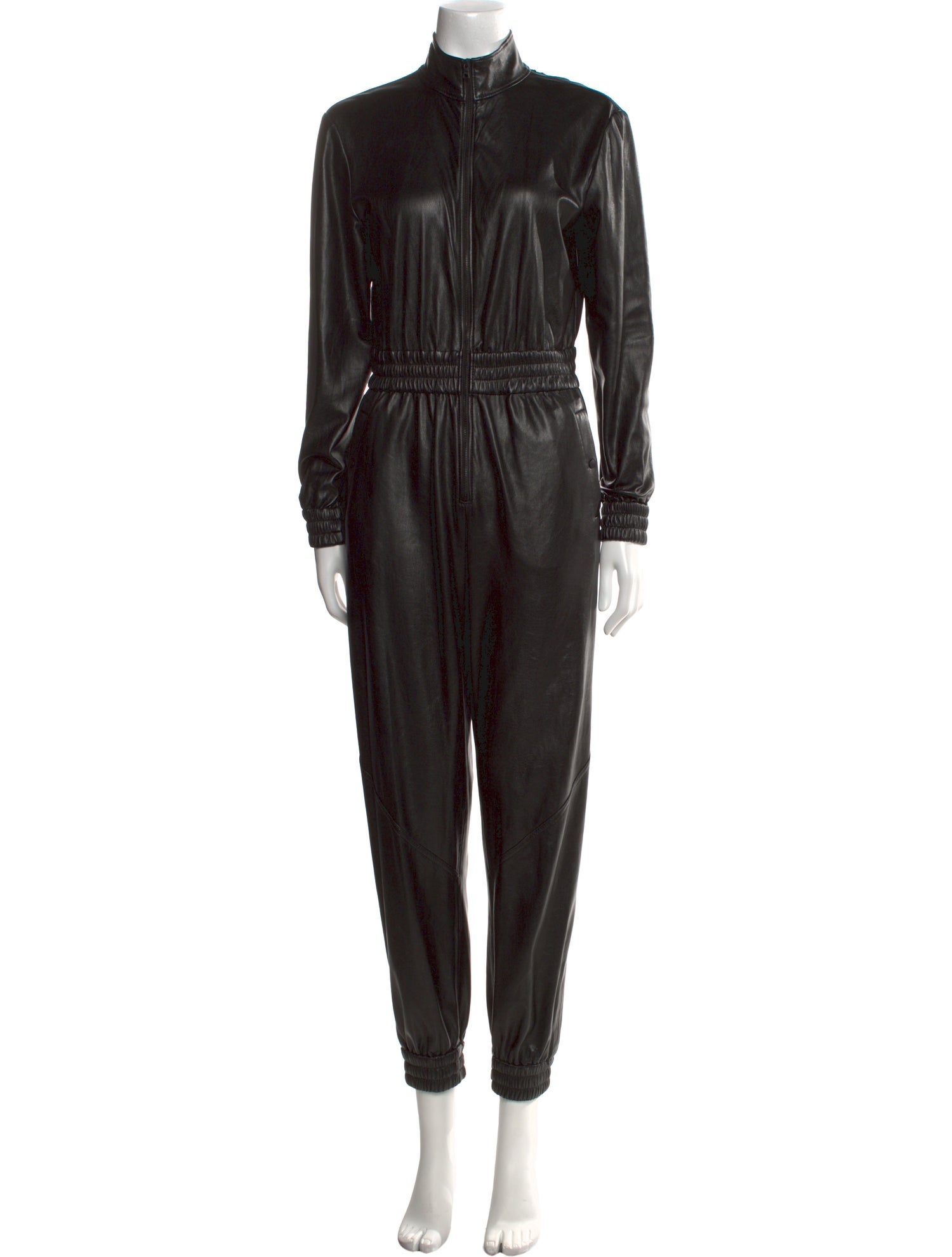 Alice + Olivia Faux Leather Mock Neck Jumpsuit