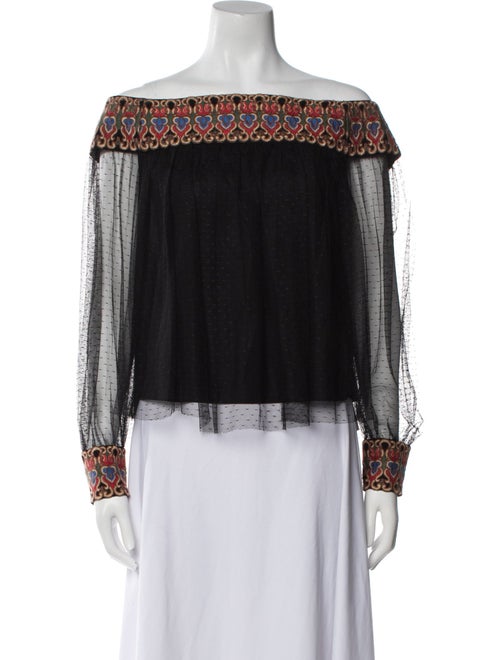 Alice + Olivia Off-The-Shoulder Long Sleeve Blouse
