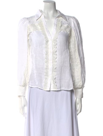 Alice + Olivia Linen Long Sleeve Button-Up Top