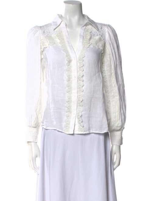 Alice + Olivia Linen Long Sleeve Button-Up Top