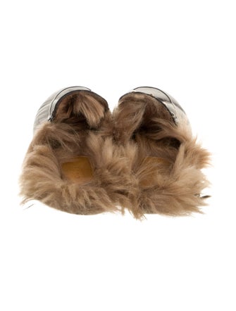 Alice + Olivia Leather Fur Trim Mules