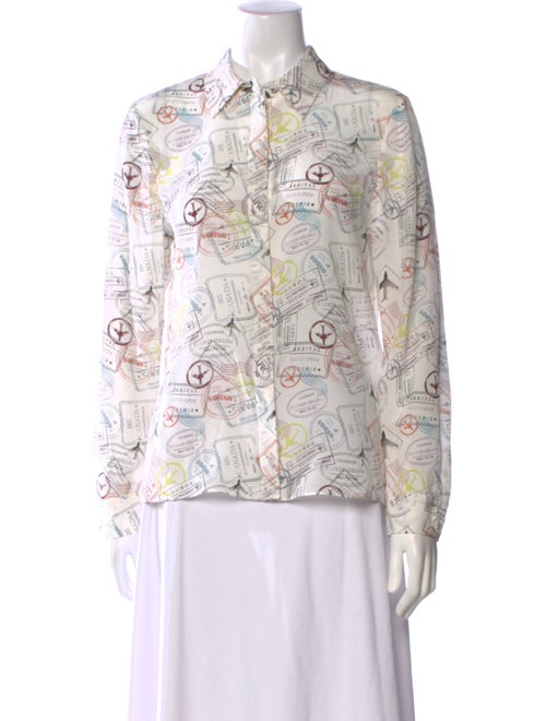Alice + Olivia Passport Stamp Print Silk Button-Up Top
