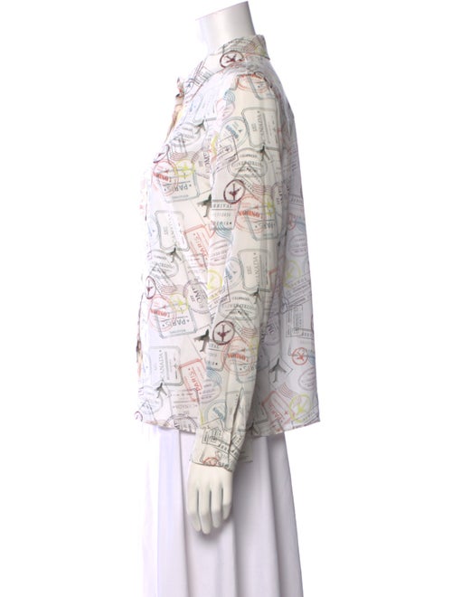 Alice + Olivia Passport Stamp Print Silk Button-Up Top