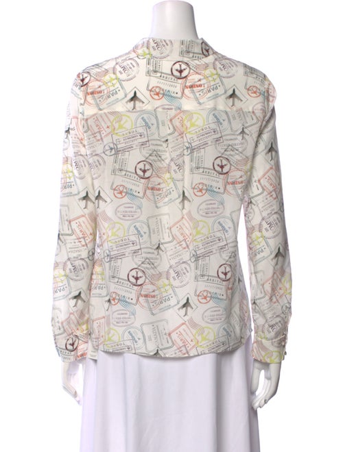 Alice + Olivia Passport Stamp Print Silk Button-Up Top