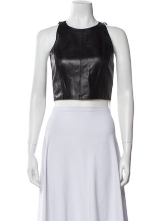 Alice + Olivia Leather Crew Neck Crop Top