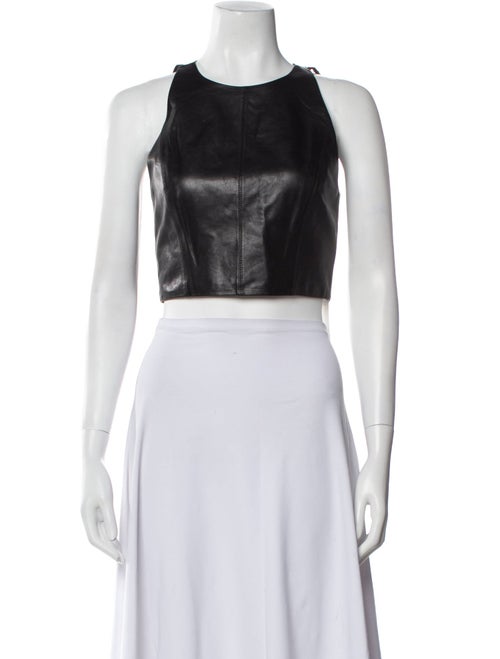 Alice + Olivia Leather Crew Neck Crop Top