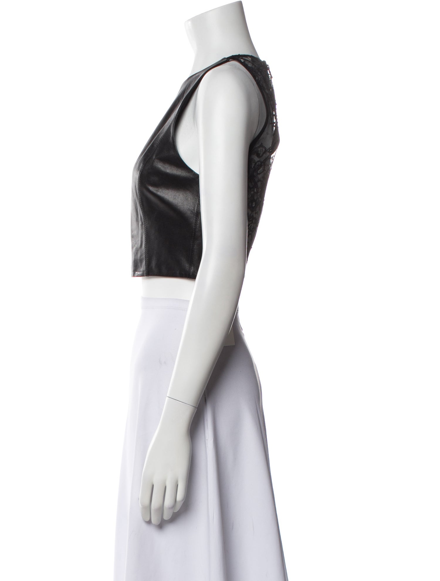 Alice + Olivia Leather Crew Neck Crop Top