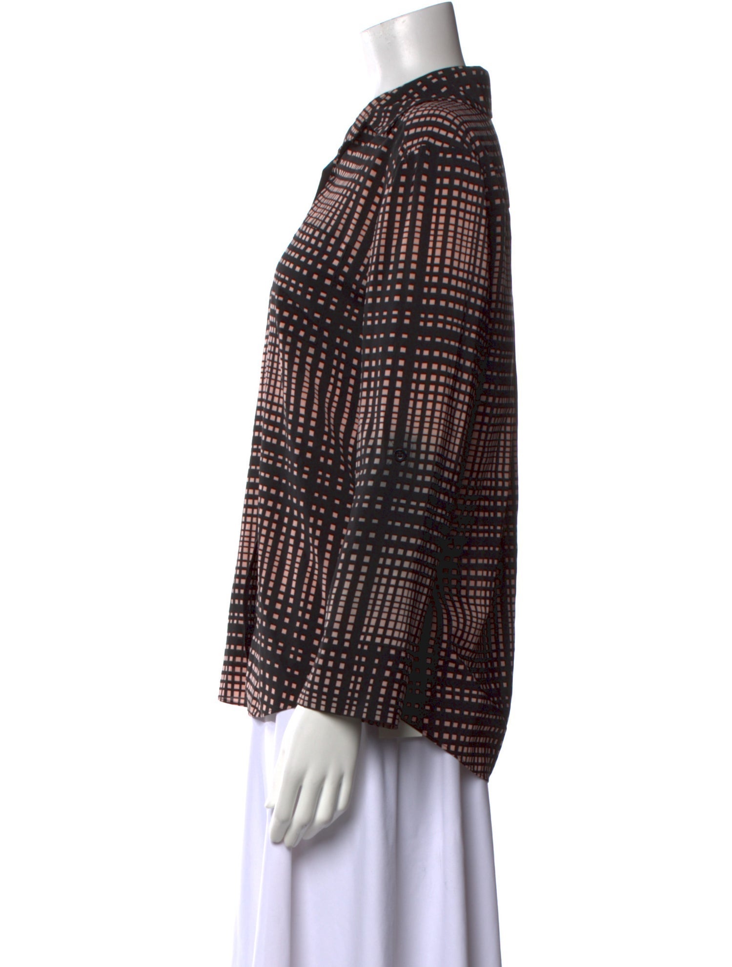 Alice + Olivia Plaid Print Three-Quarter Sleeve Button-Up Top