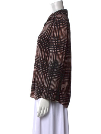 Alice + Olivia Plaid Print Three-Quarter Sleeve Button-Up Top