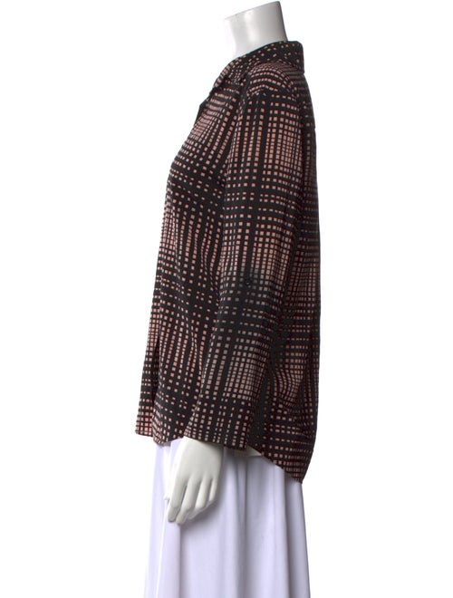 Alice + Olivia Plaid Print Three-Quarter Sleeve Button-Up Top