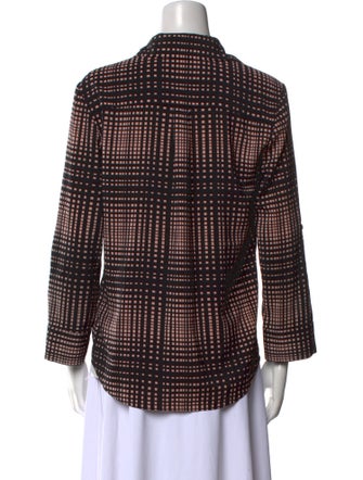 Alice + Olivia Plaid Print Three-Quarter Sleeve Button-Up Top