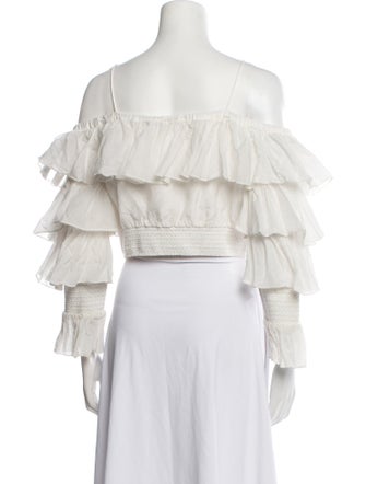 Alice + Olivia Off-The-Shoulder Three-Quarter Sleeve Crop Top