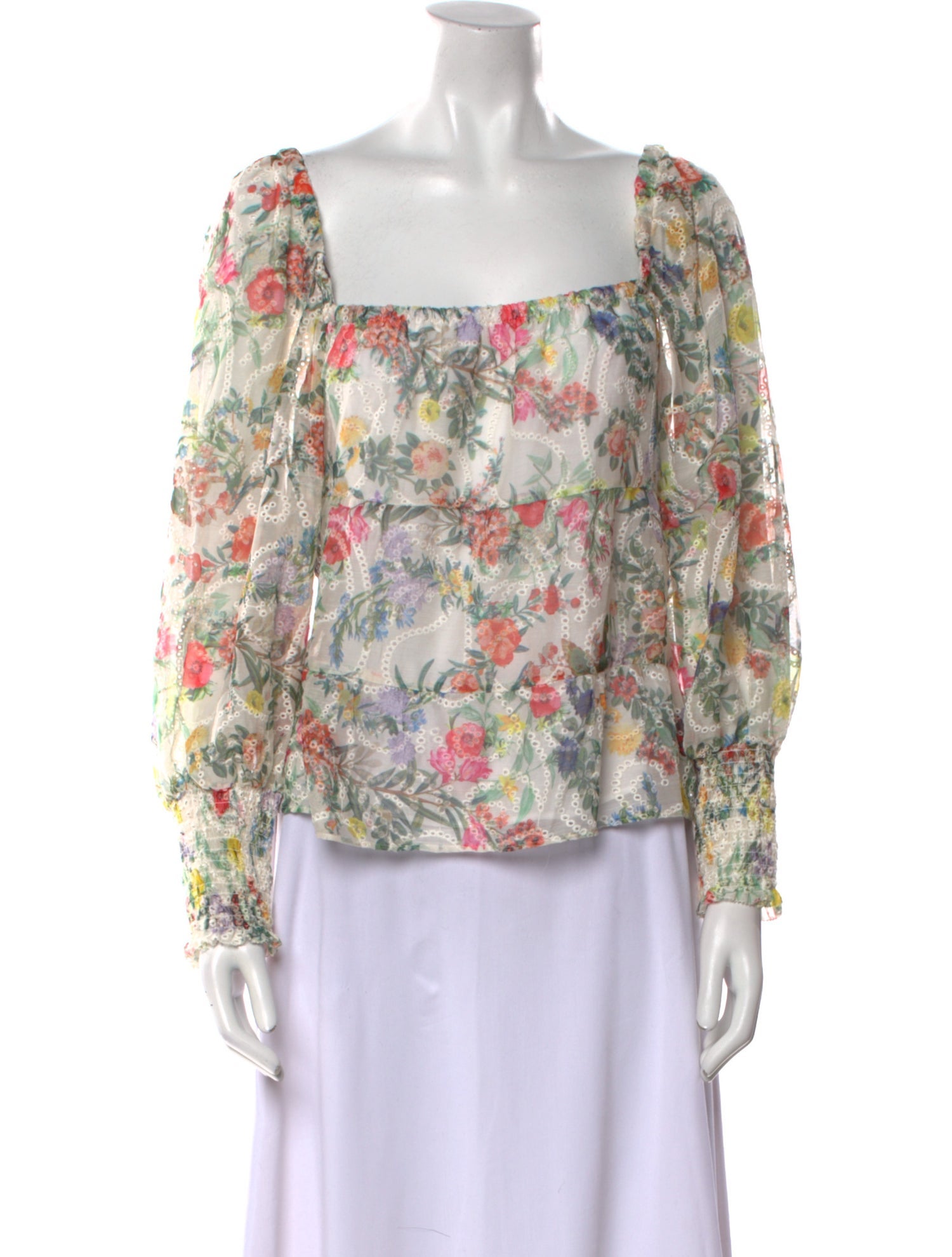 Alice + Olivia Floral Print Square Neckline Blouse