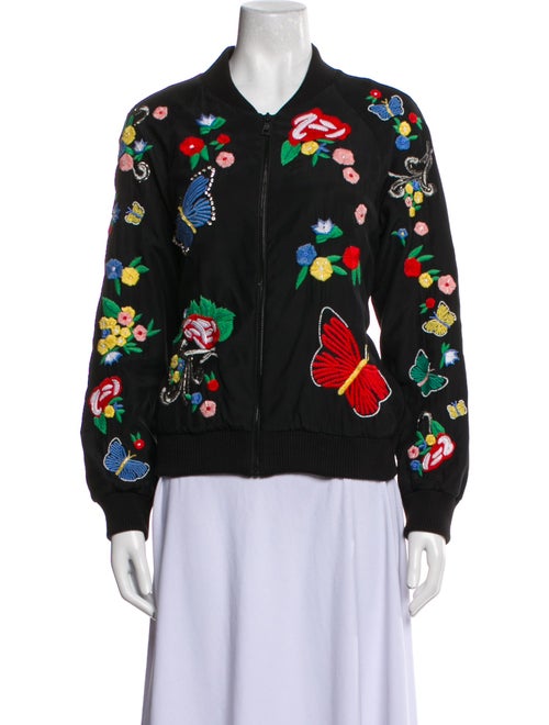 Alice + Olivia Silk Floral Print Bomber Jacket