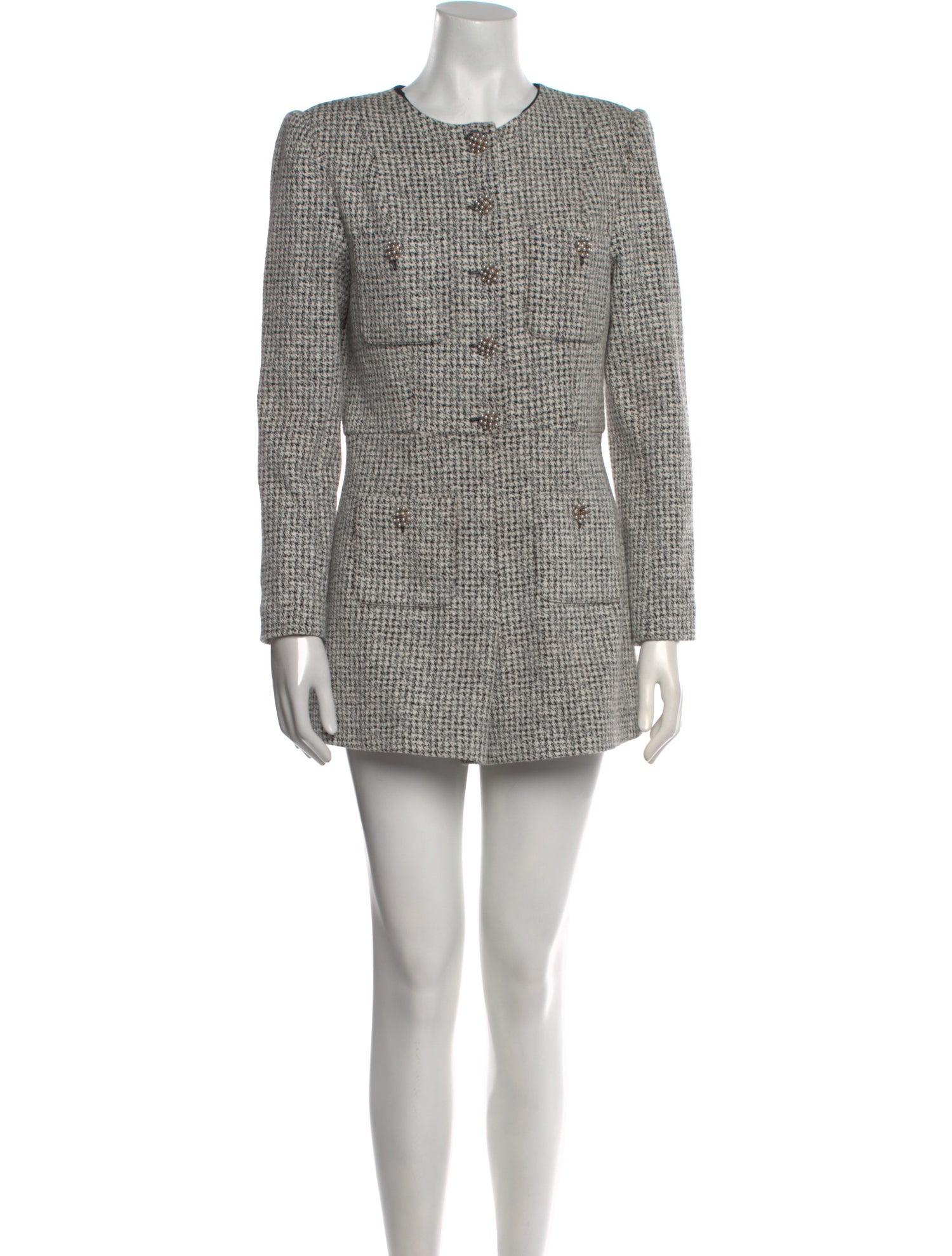 Alice + Olivia Tweed Pattern Crew Neck Romper