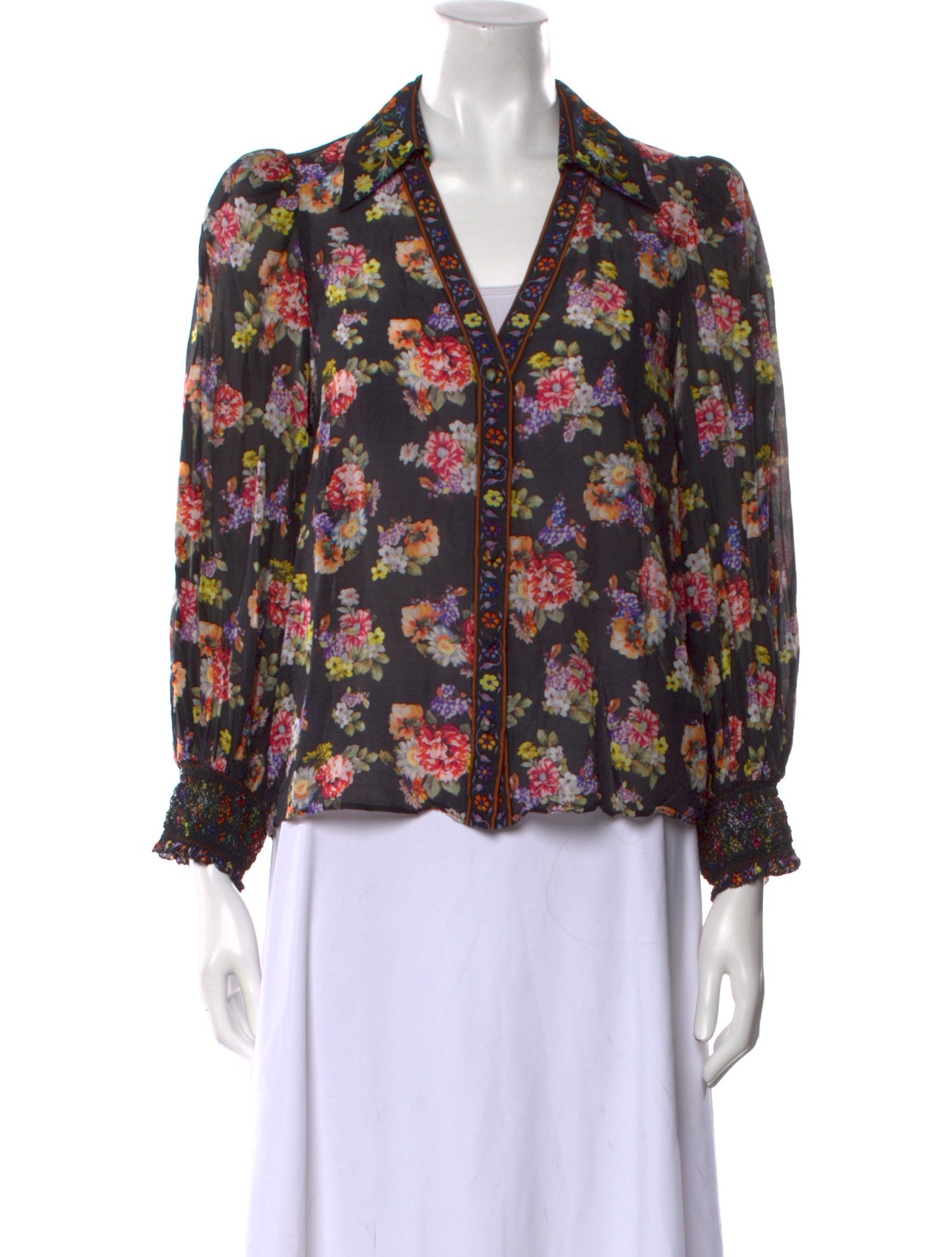 Alice + Olivia Floral Print Three-Quarter Sleeve Blouse