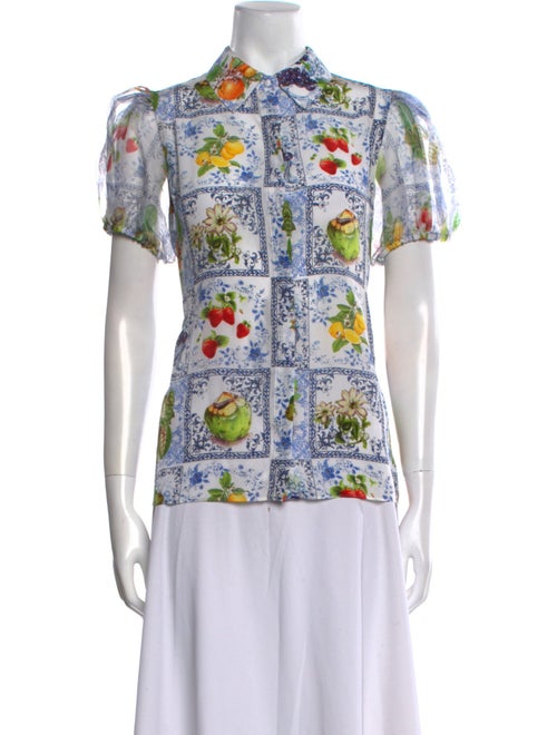 Alice + Olivia Silk Printed Button-Up Top