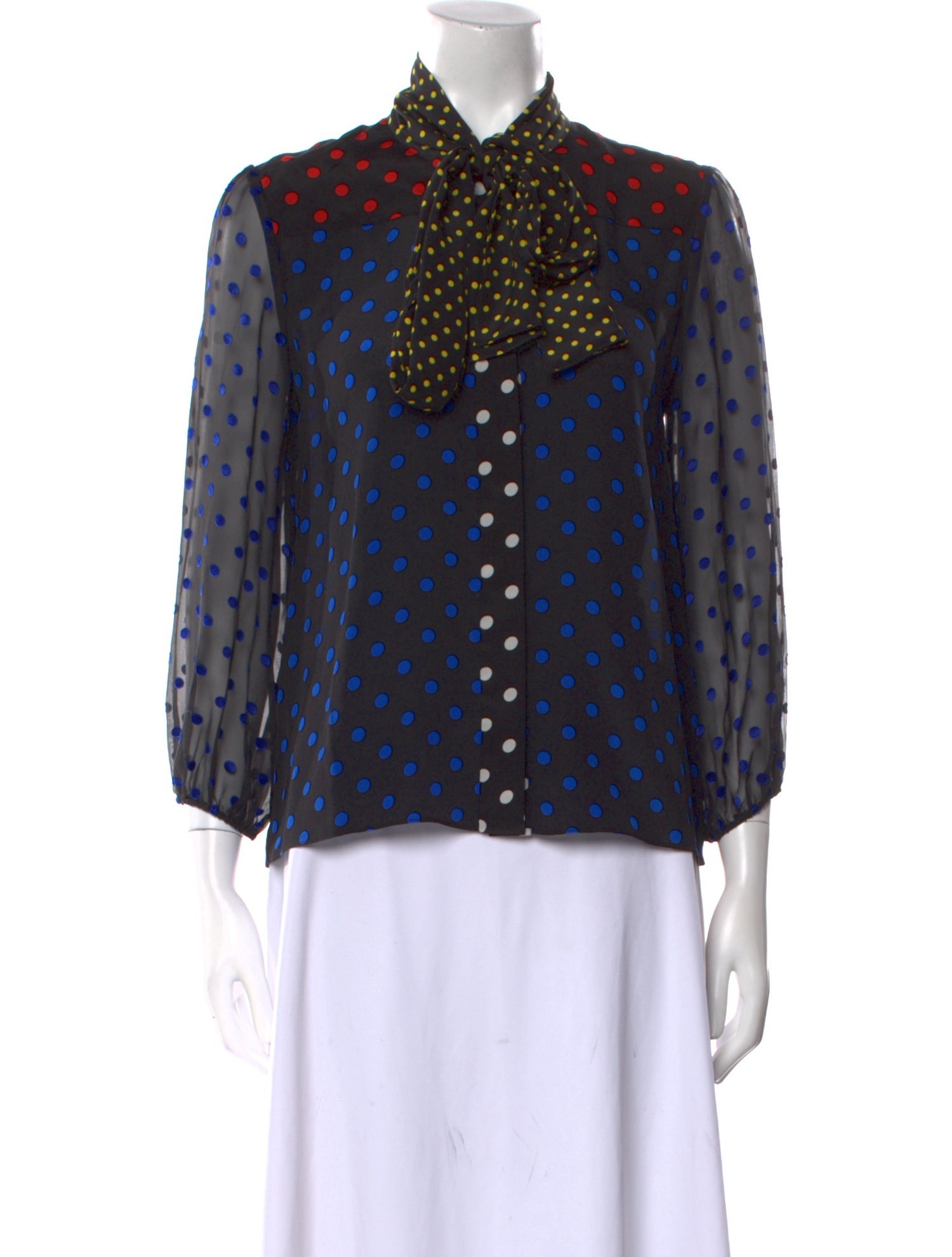 Alice + Olivia Silk Polka Dot Print Button-Up Top