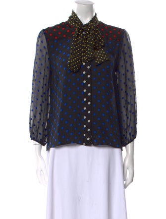 Alice + Olivia Silk Polka Dot Print Button-Up Top