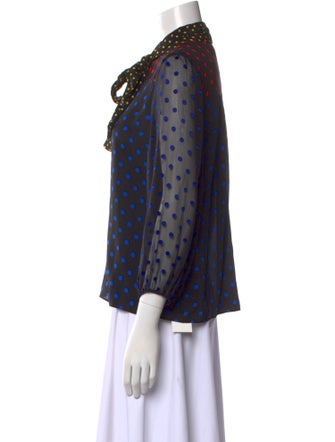 Alice + Olivia Silk Polka Dot Print Button-Up Top