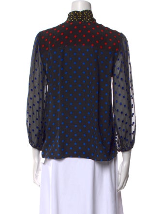 Alice + Olivia Silk Polka Dot Print Button-Up Top
