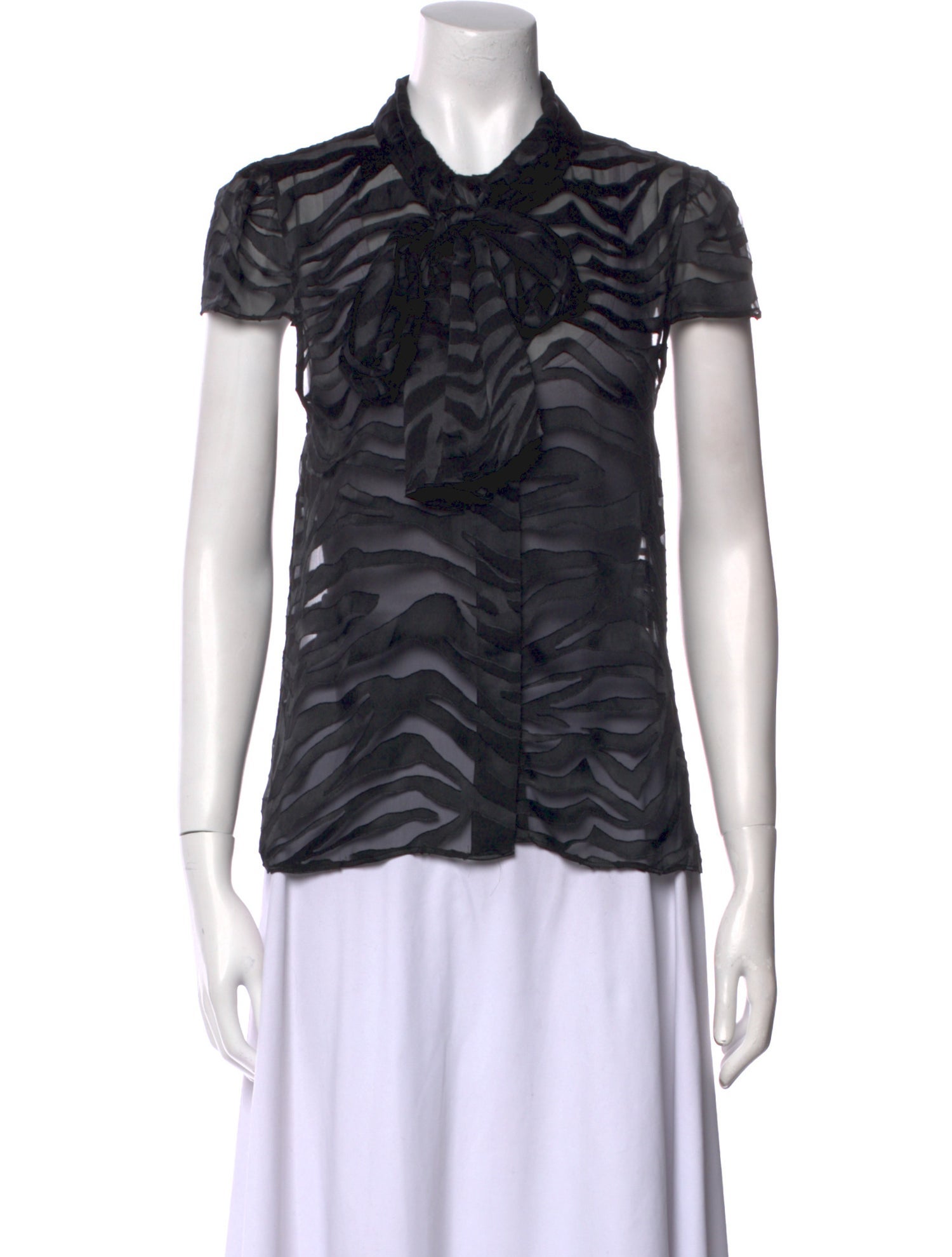 Alice + Olivia Lace Pattern Tie Neck Button-Up Top