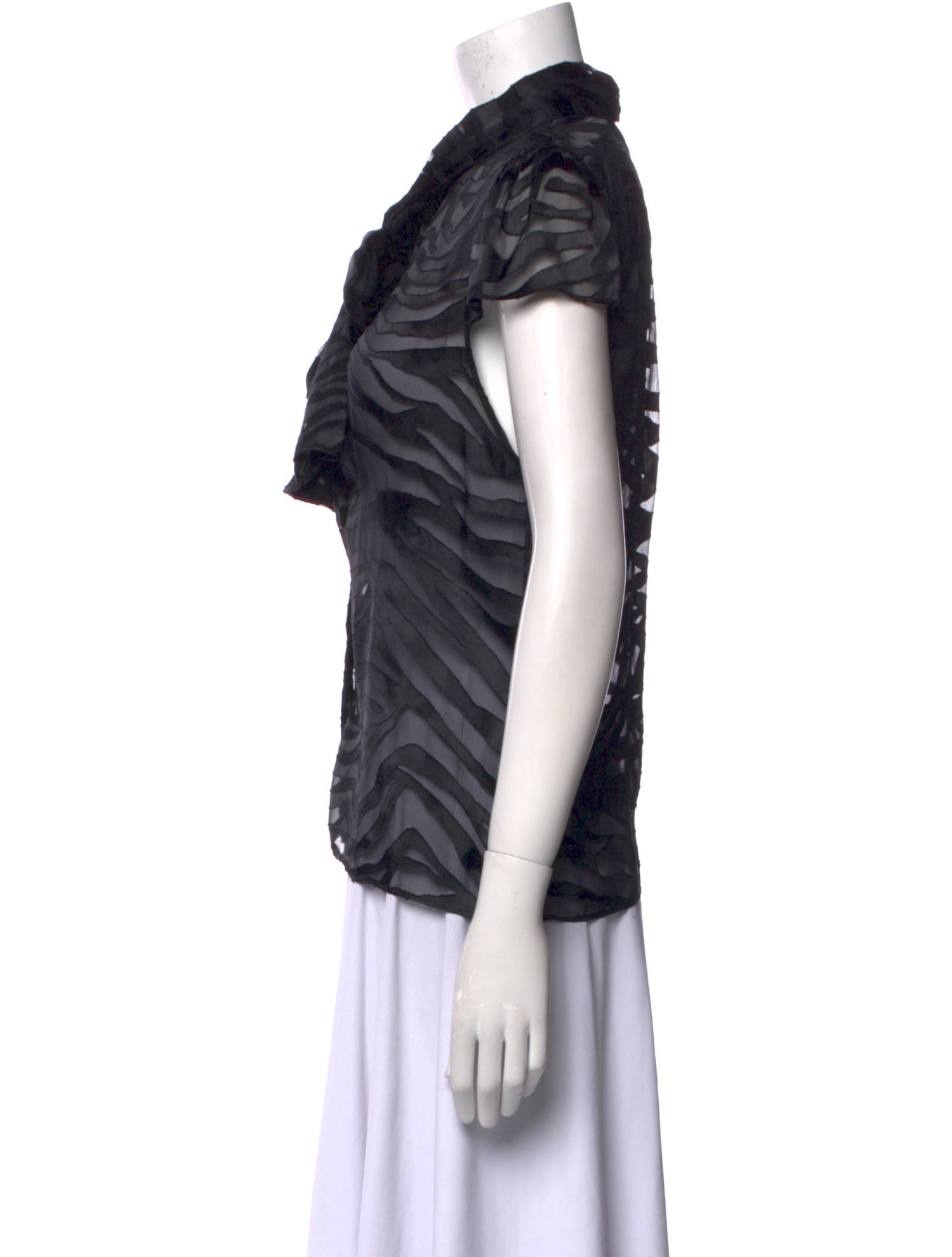 Alice + Olivia Lace Pattern Tie Neck Button-Up Top