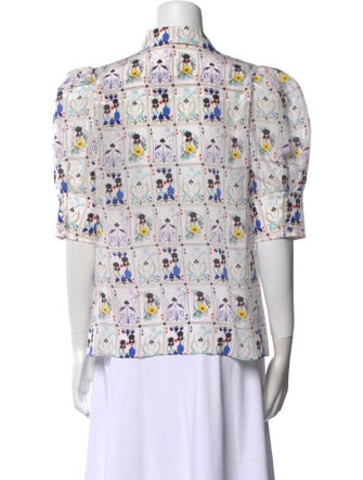 Alice + Olivia Silk Floral Print Button-Up Top
