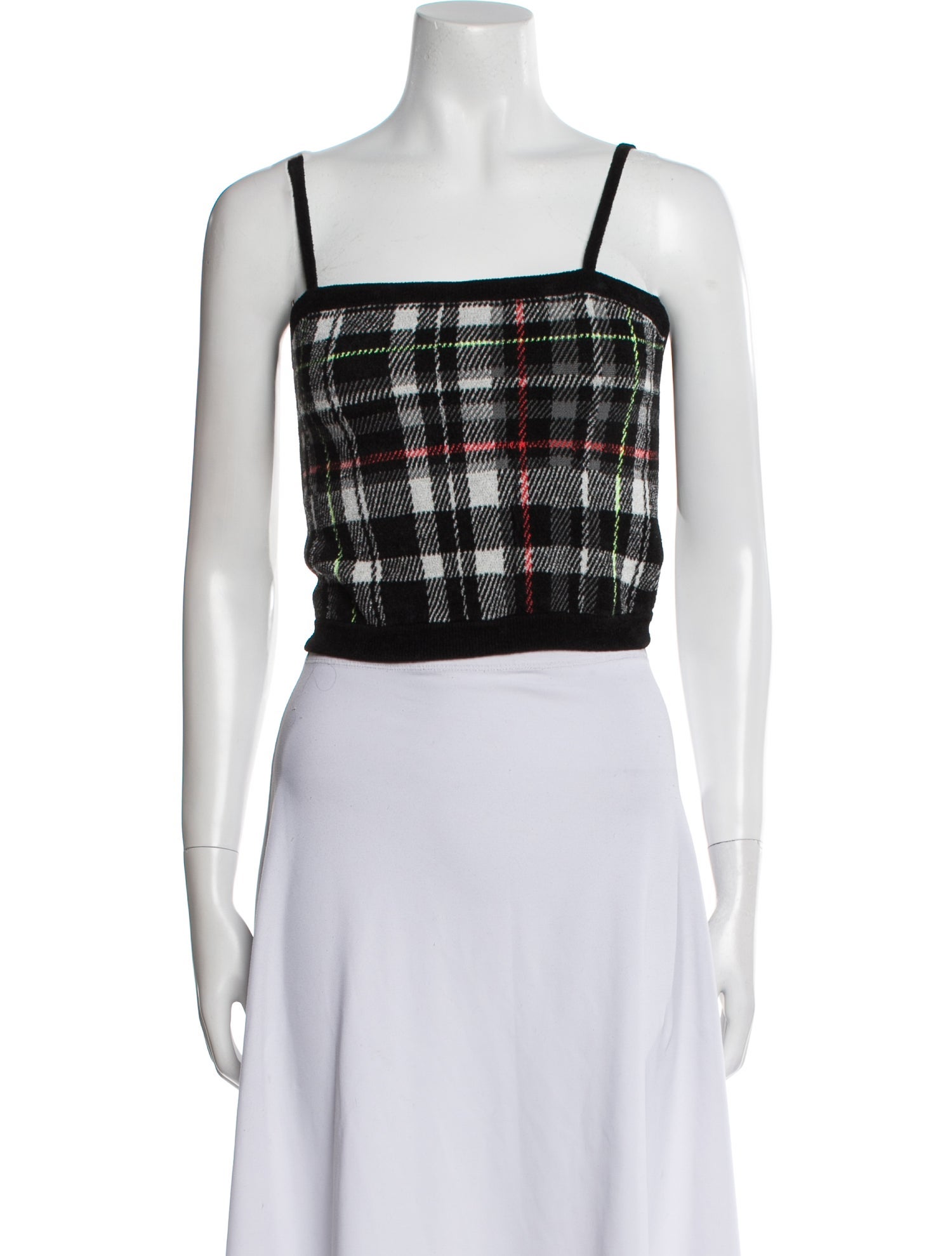 Alice + Olivia Plaid Print Square Neckline Crop Top