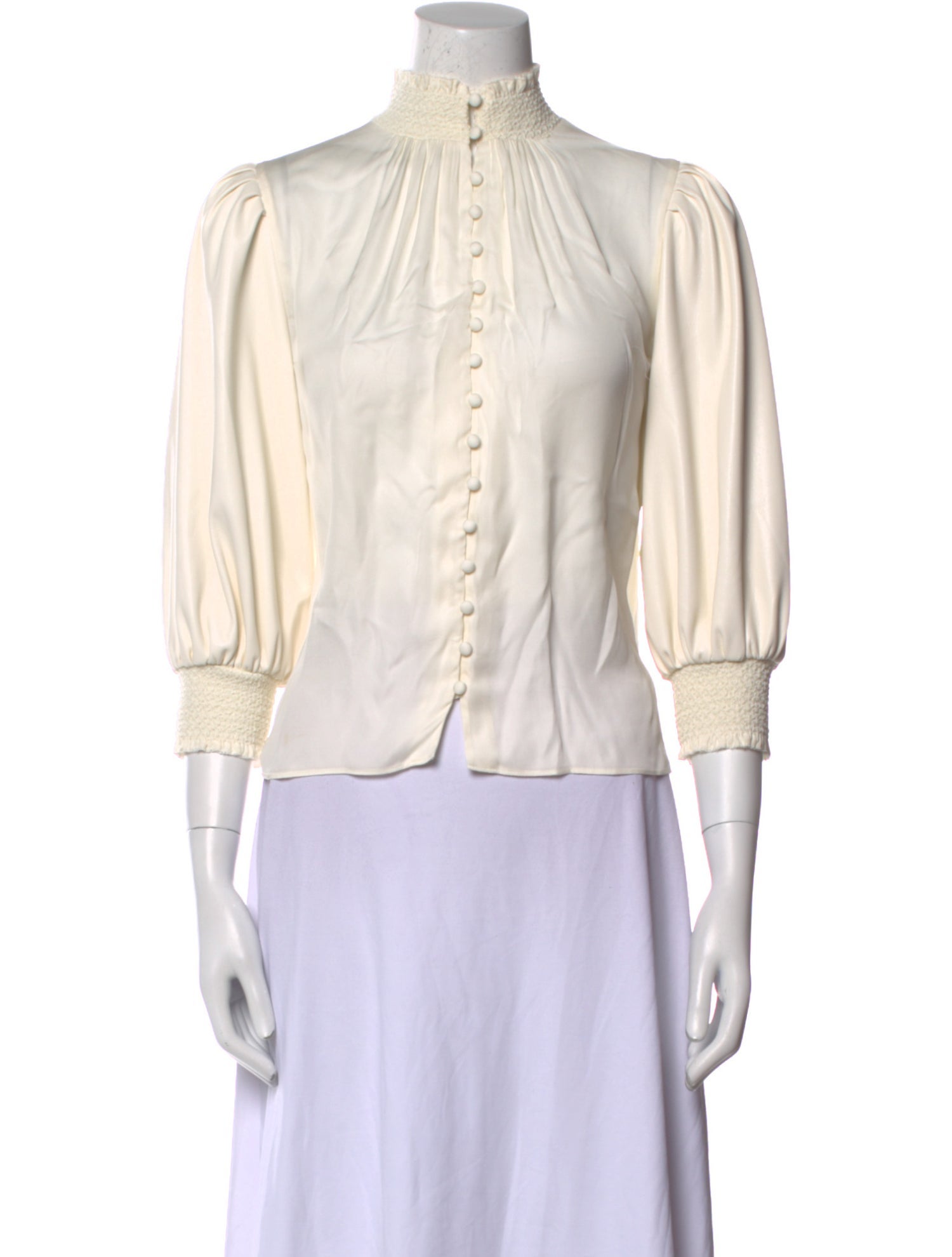 Alice + Olivia Mock Neck Three-Quarter Sleeve Button-Up Top