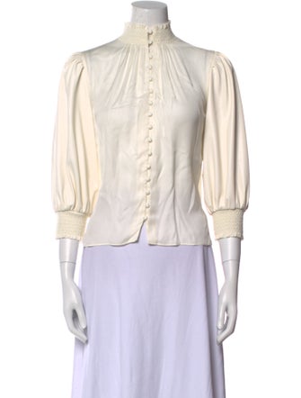 Alice + Olivia Mock Neck Three-Quarter Sleeve Button-Up Top