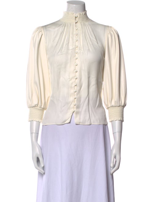 Alice + Olivia Mock Neck Three-Quarter Sleeve Button-Up Top