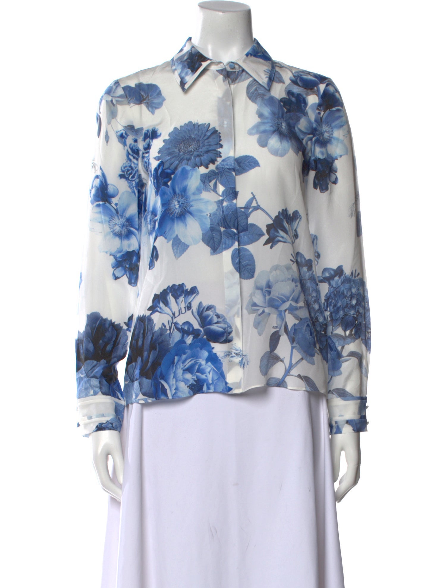 Alice + Olivia Silk Floral Print Button-Up Top