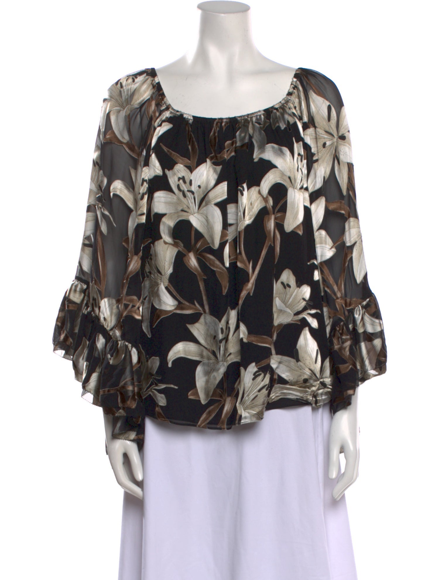 Alice + Olivia Floral Print Scoop Neck Blouse
