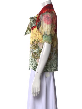 Alice + Olivia Floral Print Tie Neck Blouse