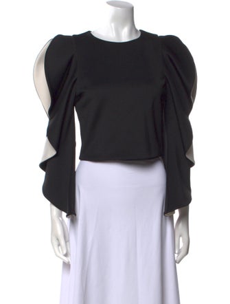 Alice + Olivia Bateau Neckline Three-Quarter Sleeve Crop Top