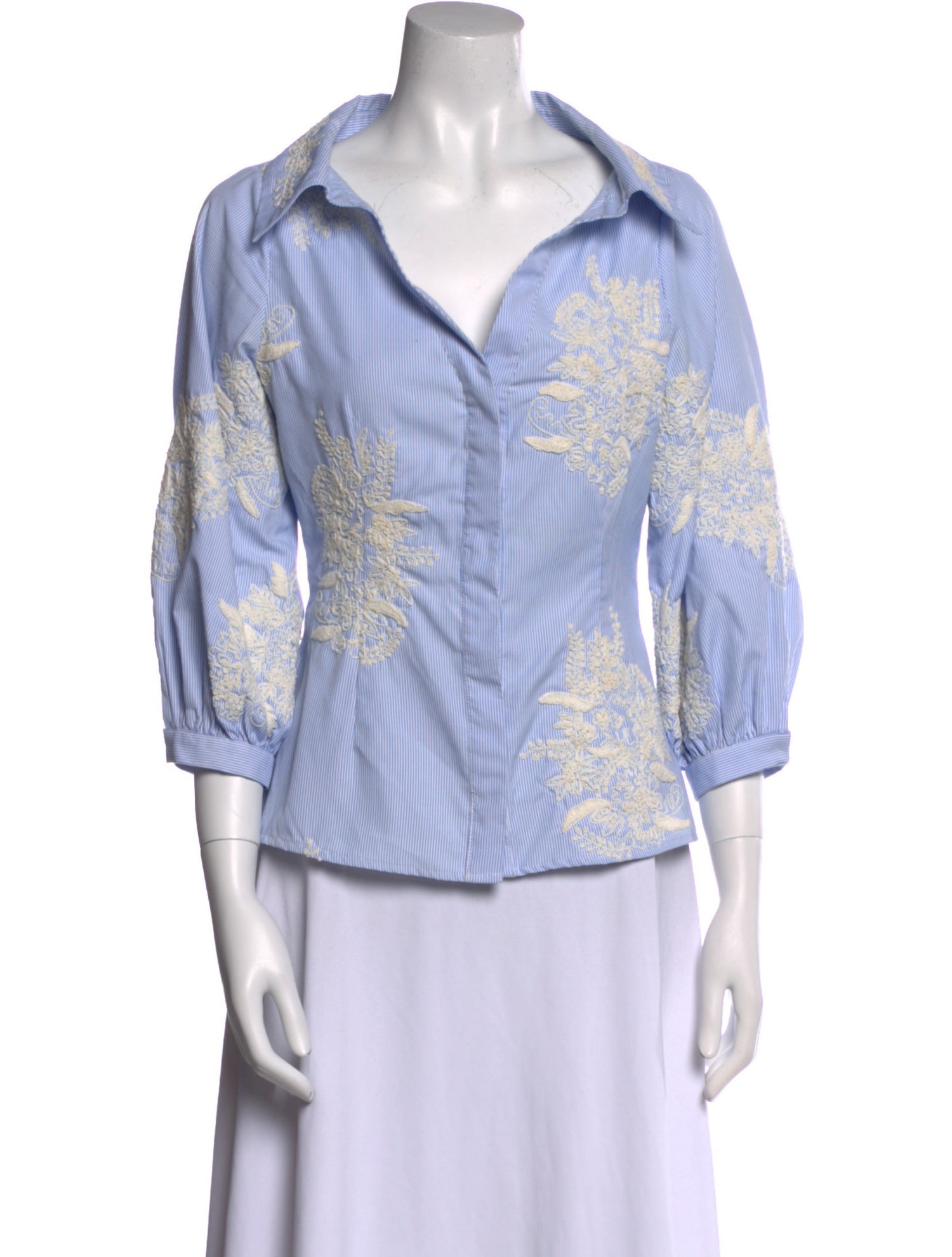 Alice + Olivia Printed Three-Quarter Sleeve Button-Up Top